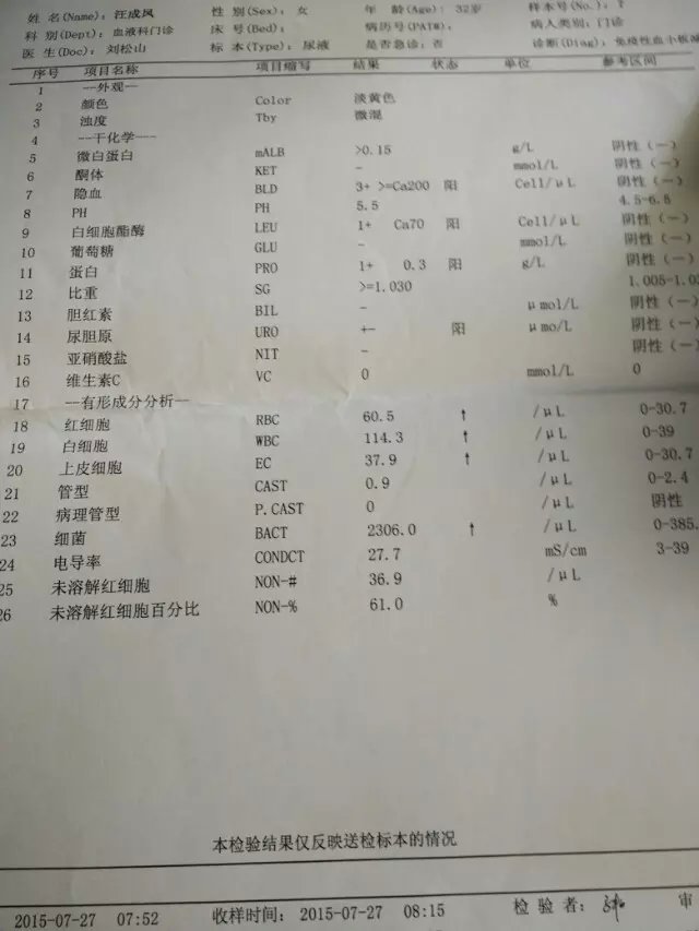 7月27日尿常规检查单